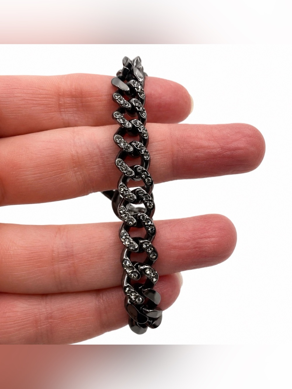 Givenchy Gunmetal Chain Link Bracelet with Swarovski Crystals Gorgeous